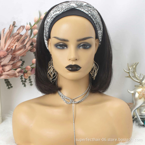 Wholesale Cheap Short 8inch-14inch  Headband Wig Straight natural Color Bob Wig Human Hair Headband Wigs For Black Women